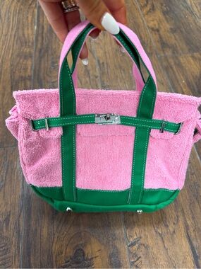 Macy's Viral Pink and Green Terry Cloth Tote